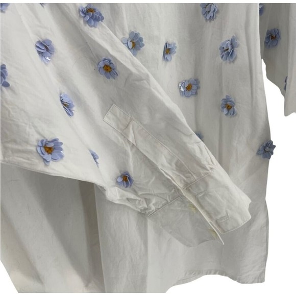 DHRUV KAPOOR Anthropologie Cotton Embroidered Button Down Shirt 3D Flowers Sz. S - Picture 8 of 11